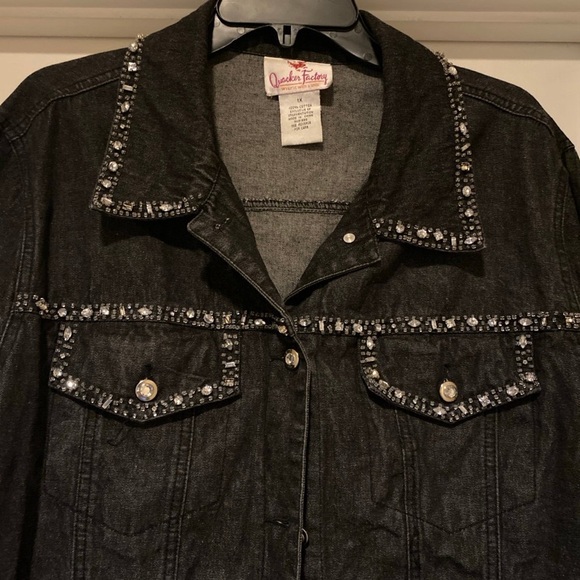 Quacker Factory Black Denim Rhinestones Shacket Shirt/Jacket Women’s Size 1X - Picture 2 of 8